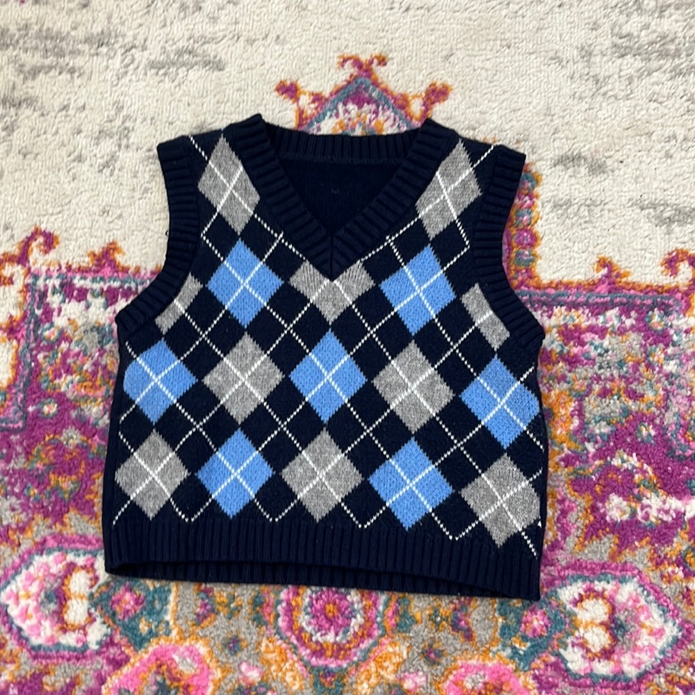 Womens Sweater Vest Argyle Plaid Crop Sweaters Sleeveless Preppy Style Tank Tops